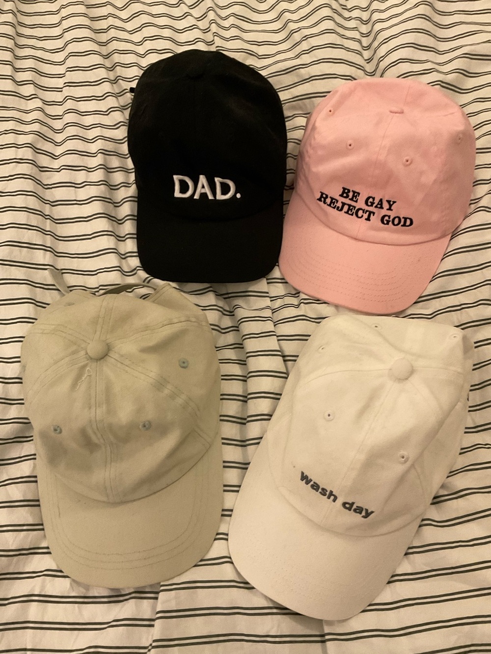 bundle of baseball hats